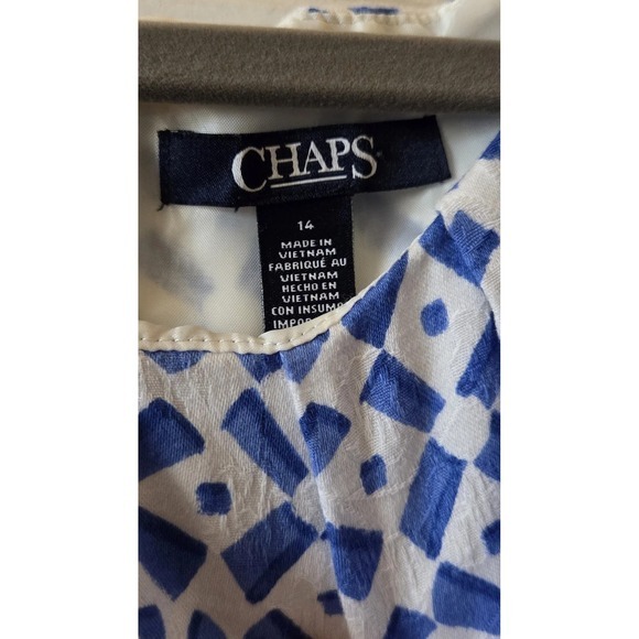 Chaps Women's Sleeveless Blue And White Patterned Dress Size 14 New Without Tags - Picture 2 of 2